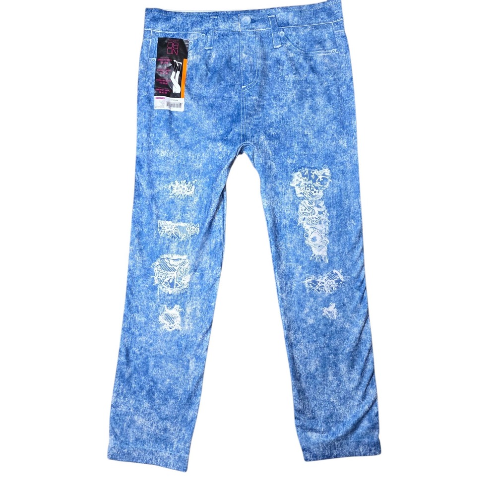 No Boundaries Capri Leggings Distressed Denim Print Juniors Size M‎ (7/9)